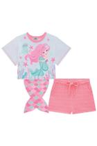 Conjunto Infantil Sereia Com Calda Blusa Manga Curta E Short