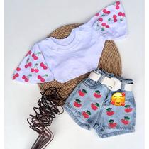 Conjunto infantil Short jeans + Croped Stitch & Personagens 2 ao 12