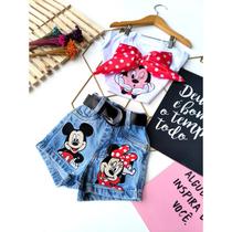 Conjunto infantil Short jeans + Croped Stitch & Personagens 2 ao 12