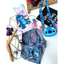 Conjunto infantil Short jeans + Croped Stitch & Personagens 2 ao 12