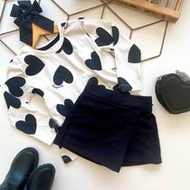 Conjunto infantil Short saia + blusa manga longa Premium 2 ao 12