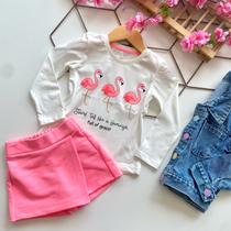 Conjunto infantil Short saia + blusa manga longa Premium 2 ao 12