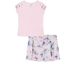 Conjunto Infantil Shorts Floral e Blusa Rosa Infanti