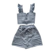 Conjunto Infantil Shorts Saia Moda Blogueira Mini Diva Com Botões Laterias Menina Cropped Com Alça de Babadinho