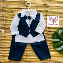 Conjunto Infantil Social com Gravata Borboleta Bebê Menino RN a 05 meses para Batizado Casamento Formatura