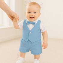 Conjunto Infantil Social com Gravata Borboleta Bebê Menino RN a 05 meses para Batizado Casamento Formatura