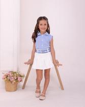 Conjunto Infantil Social Feminino Blusa + Saia + 2 Cintos