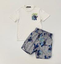 Conjunto Infantil Stitch Camiseta Branca e Bermuda Estampada Disney Moda Infantil Conjunto Infantil Stitch Camiseta Branca e Bermuda Estampada Disney Moda Infantil