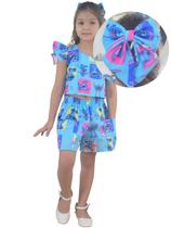 Conjunto Infantil Stitch Menina Blogueirinha - Blusa Short + Enfeite Cabelo Conjunto Infantil Stitch Menina Blogueirinha - Blusa Short + Enfeite Cabelo