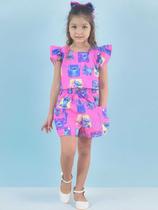 Conjunto Infantil Stitch Rosa Menina Fashionista - Blusa e Short