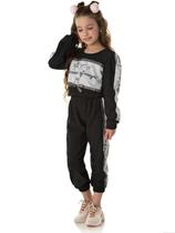 Conjunto Infantil Suéter Cropped e Jogger Preto - Pic Nic