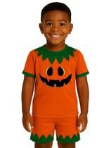 Conjunto Infantil Temático Fantasia Abóbora Halloween Camiseta e Short
