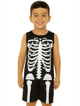 Conjunto Infantil Temático Fantasia Esqueleto Regata e Short Conjunto Infantil Temático Fantasia Esqueleto Regata e Short