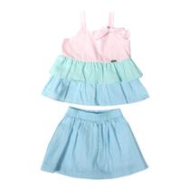 Conjunto Infantil Tricolor de Blusa com Babados Tecido TAM:02