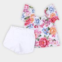 Conjunto Infantil Up Baby Bata E Shorts Bengaline Floral Feminino Conjunto Infantil Up Baby Bata E Shorts Bengaline Floral Feminino
