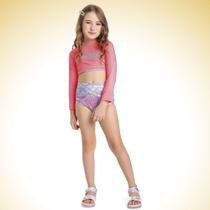 Conjunto Infantil Verão Biquini Blusa e Calcinha Com Proteção UV 50+ 3 peças Sereia Tam 4 a 10 - Fakini