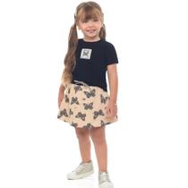 Conjunto Infantil Verão Blusa e Saia Com Short Borboletas 2 peças Tam 2 a 8 - Angerô
