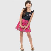 Conjunto Infantil Verão Blusa e Saia Com Short Flores 2 peças - Angerô Conjunto Infantil Verão Blusa e Saia Com Short Flores 2 peças - Angerô