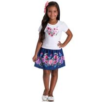 Conjunto Infantil Verão Blusa e Saia Com Short Flores, 2 peças - Gueda Conjunto Infantil Verão Blusa e Saia Com Short Flores, 2 peças - Gueda