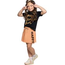 Conjunto Infantil Verão Blusa e Saia Com Short Happy 2 peças Tam 4 a 14 - Angerô