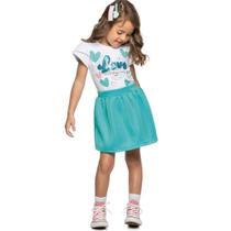 Conjunto Infantil Verão Blusa e Saia Com Short Love 2 peças Tam 1 a 8 - Angerô