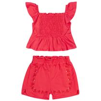 Conjunto Infantil Verão Blusa e Short com Bordado Vermelho - Angerô Conjunto Infantil Verão Blusa e Short com Bordado Vermelho - Angerô
