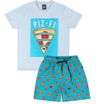 Conjunto Infantil Verão Camiseta e Bermuda Microfibra Pizza 2 peças Tam 4 a 10 - Biogás