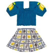 Conjunto Infantil Verão Menina Blusa e Saia Com Short Limão 4 a 8 - Angerô