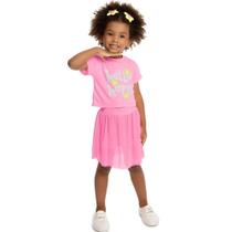 Conjunto Infantil Verão Menina Blusa E Saia em Tule Com Short Rosa - By Gus Conjunto Infantil Verão Menina Blusa E Saia em Tule Com Short Rosa - By Gus