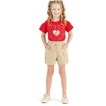 Conjunto Infantil Verão Menina Blusa e Short Coração Dourado 4 a 14 - Angerô