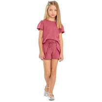 Conjunto Infantil Verão Menina Blusa E Short Saia Bordô - Angerô Conjunto Infantil Verão Menina Blusa E Short Saia Bordô - Angerô