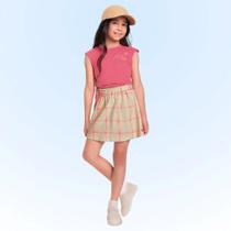 Conjunto Infantil Verão Menina Cropped Com Amarração E Short Saia - Fakini