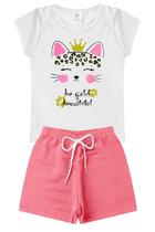 Conjunto Infantil Verão Menina Gatinha -Branco