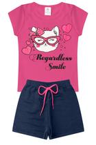 Conjunto Infantil Verão Menina Gatinha Smile -Rosa Conjunto Infantil Verão Menina Gatinha Smile -Rosa