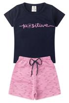 Conjunto Infantil Verão Menina Positive! - Azul Marinho