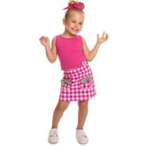 Conjunto Infantil Verão Menina RegataE Short Saia Cerejinhas Rosa - By Gus