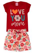 Conjunto Infantil Verão Menina Vermelho Love You Mone