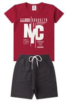 Conjunto Infantil Verão Menino Brooklyn NYC - Bordô Conjunto Infantil Verão Menino Brooklyn NYC - Bordô
