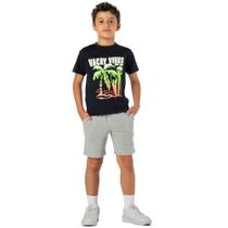 Conjunto Infantil Verão Menino Camiseta Shorts Algodão Preto Conjunto Infantil Verão Menino Camiseta Shorts Algodão Preto