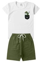 Conjunto Infantil Verão Menino Dino com Bolso Falso - Branco