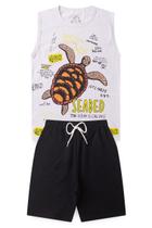 Conjunto Infantil Verão Menino Regata Tartaruga Bermuda Moletinho Confortável com Elástico