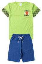 Conjunto Infantil Verão para Menino Camiseta Manga Curta Basquete Bermuda Moletinho Confortável