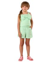 Conjunto Infantil Verde Menina Verão Marca Mon Sucré Top Com Laço e Short Bordado 25120