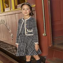 Conjunto Infantil Vestido e Casaco Tweed Preto, Branco e Fios Dourados Milon Tamanho:8 anos Conjunto Infantil Vestido e Casaco Tweed Preto, Branco e Fios Dourados Milon Tamanho:8 anos