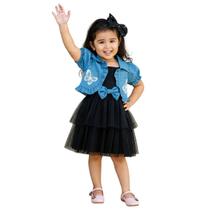 Conjunto Infantil Vestido Preto Casaquinho Jeans Borboletas Conjunto Infantil Vestido Preto Casaquinho Jeans Borboletas