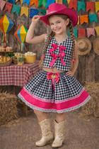 Conjunto Infantil Xadrez Festa Junina Preto e Branco Pink Junino Caipira Saia Colete Quadrilha Sinhá Conjunto Infantil Xadrez Festa Junina Preto e Branco Pink Junino Caipira Saia Colete Quadrilha Sinhá