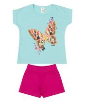 Conjunto Infantil Yupy Blusa e Short Borboleta Azul/Pink