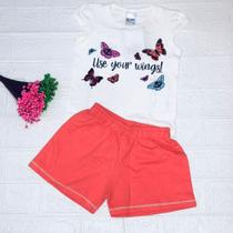 Conjunto infatil feminino blusa branca + shot salmão