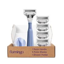Conjunto inicial Pubic Hair Razor Flamingo para mulheres com 4 recargas