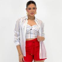 Conjunto Innocence Listrado Camisa Manga Longa + Cropped Feminino